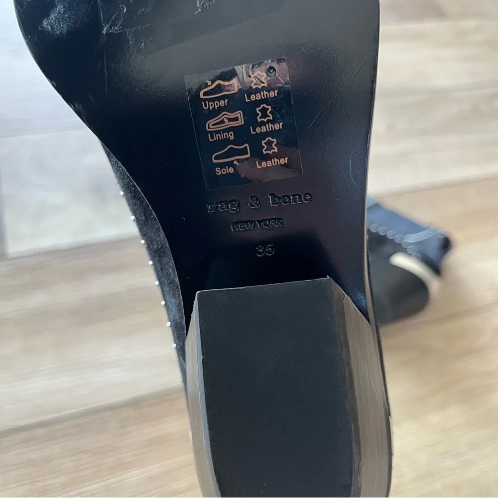 NWOT Rag & Bone Size 5 / 35 Black Suede Westin Bootie Boots Stud